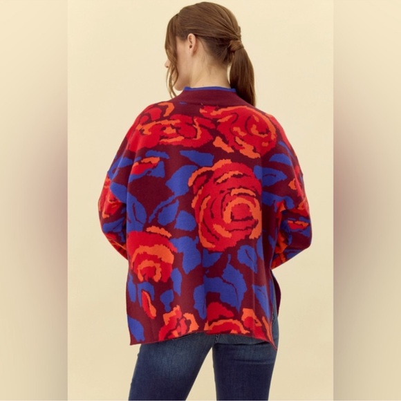 Floral Red and Blue Sweater - Picture 2 of 4